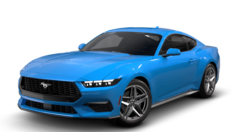 2026 Ford Mustang EcoBoost in Blue — front three-quarter view