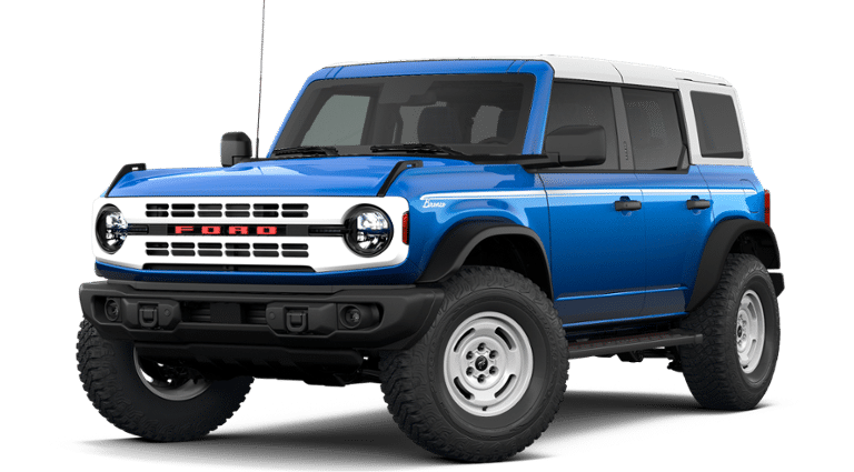 2026 Ford Bronco Heritage Edition in Velocity Blue Metallic — front three-quarter view