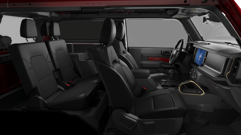 2026 Ford Bronco Badlands in Ruby Red Metallic Tinted Clearcoat — front three-quarter view