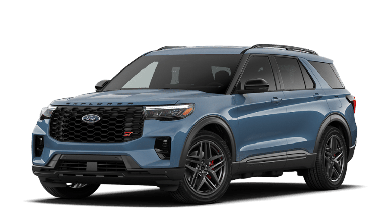 2026 Ford Explorer ST in Vapor Blue Metallic — front three-quarter view